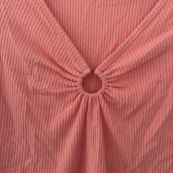 Love Fire Coral Pink O Ring Long Sleeve Ribbed Knit Top - Picture 4 of 5